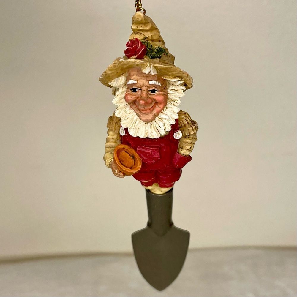 Gnome Ornament Christmas Garden Shovel Spade Xmas Home Decor 6”